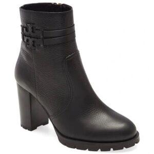 Tory Burch Leigh Lug Sole Black Leather Bootie Sz-7